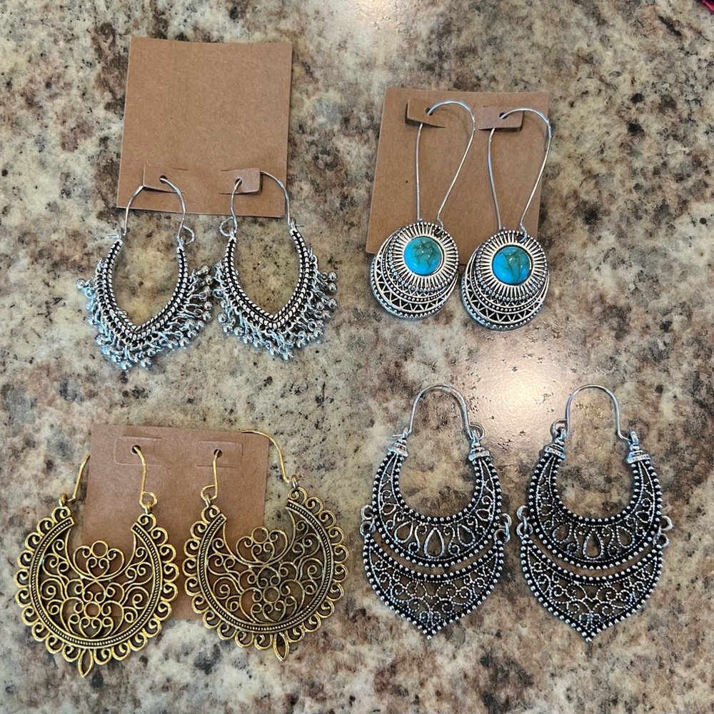 Ornate Silver and Gold Dangle Earrings with Intricate Filigree
